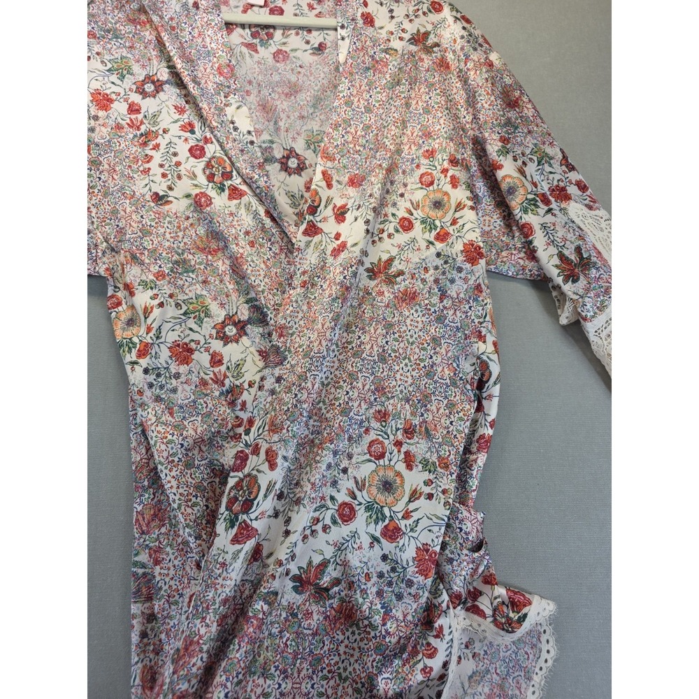 Victorias Secret Womens XS S Satin Floral Lace Trim Open Front Kimono Robe - Picture 4 of 9